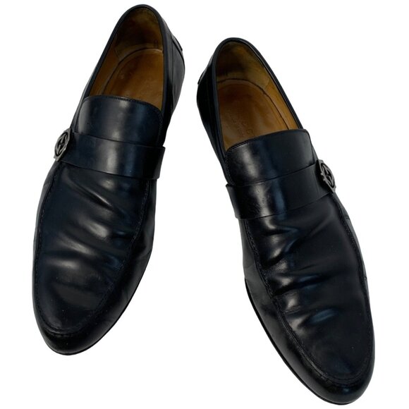 VTG Rare Gucci Men's Black Leather Loafers Size 12.5 Slip On 7453 Sq Logo - Picture 5 of 11